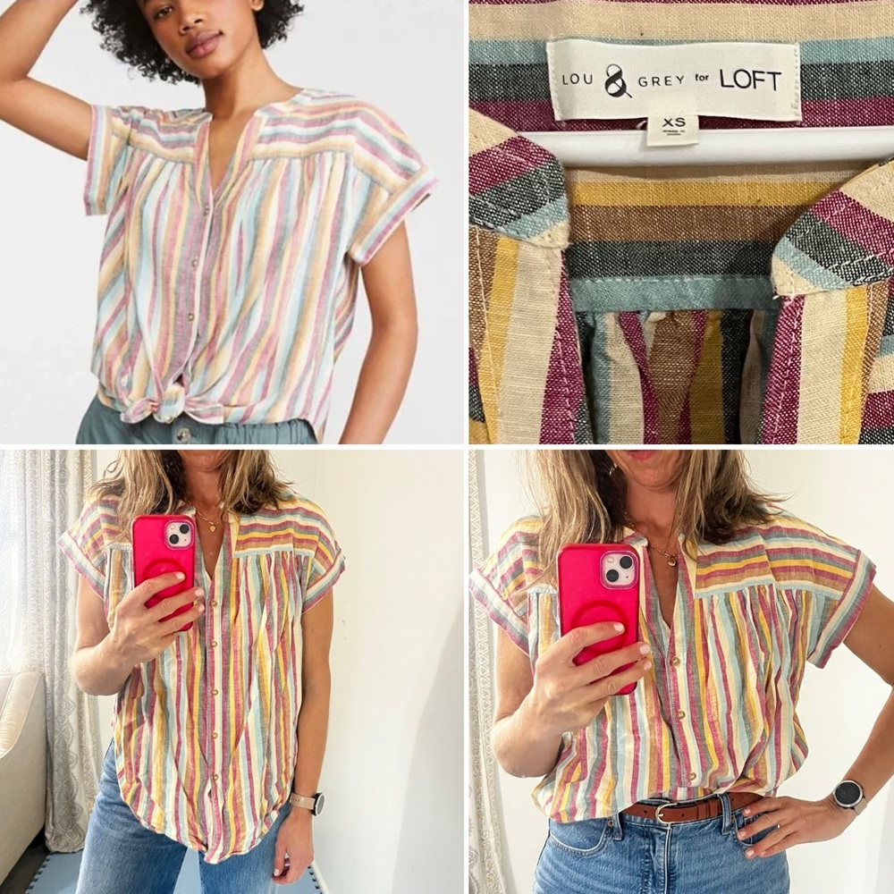 Lou & Grey for LOFT Striped Button Down Top XS Excellent Condition